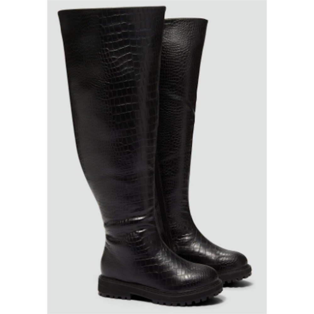 NWOT Fashion to Figure 7W Faux Croco Leather Riding Boots Black 126258